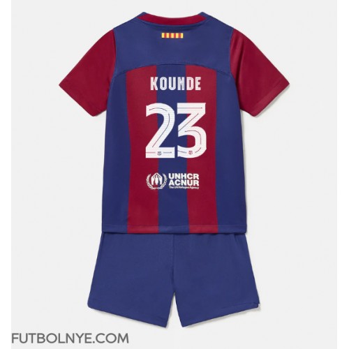 Camiseta Barcelona Jules Kounde #23 Primera Equipación para niños 2023-24 manga corta (+ pantalones cortos)